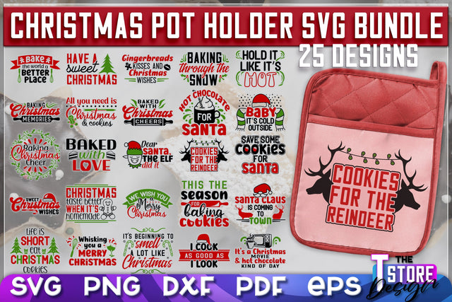 Christmas Pot Holder SVG Bundle | Christmas Phrases | SVG Inscription Design | SVG File SVG The T Store Design 