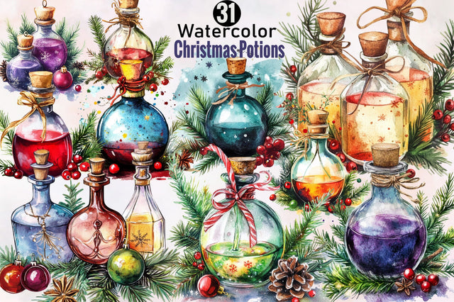 Christmas Potion Clipart Bundle. Sublimation SVGArt 