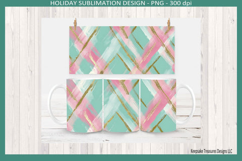 Christmas Preppy Pink and Mint 11oz Coffee Mug Wraps, Sublimation Png Printable Sublimation Keepsake Treasures Designs LLC. 