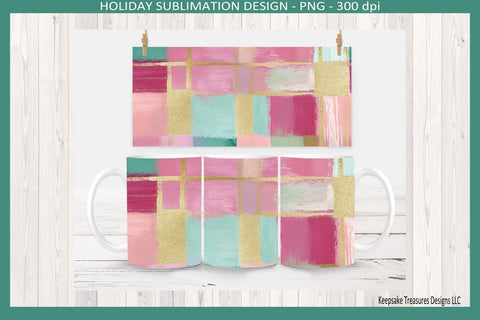 Christmas Preppy Pink and Mint 11oz Coffee Mug Wraps, Sublimation Png Printable Sublimation Keepsake Treasures Designs LLC. 
