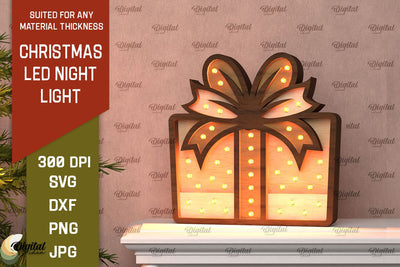 Christmas Present Led Nightlight Laser Cut. 3D Light Box SVG SVG Evgenyia Guschina 