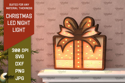 Christmas Present Led Nightlight Laser Cut. 3D Light Box SVG SVG Evgenyia Guschina 