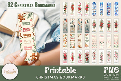 Christmas Printable Bookmarks Bundle Sublimation Petunia Digital Design 