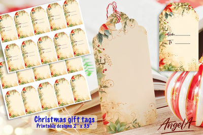 Christmas printable gift tag, retro paper texture Sublimation Angelina Semenova 
