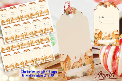 Christmas printable tag, gingerbread houses winter village Sublimation Angelina Semenova 