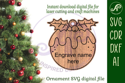 Christmas pudding shape Christmas Ornament SVG laser cut SVG APInspireddesigns 
