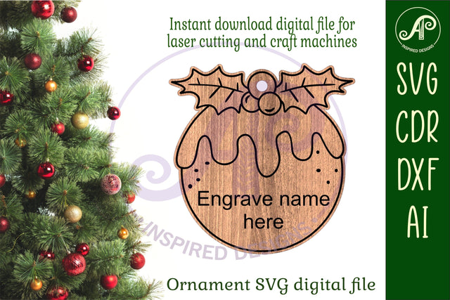 Christmas pudding shape Christmas Ornament SVG laser cut SVG APInspireddesigns 