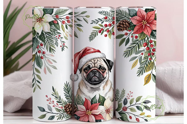 Christmas Pug 20oz Tumbler Wrap Sublimation PixelChick 