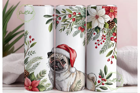 Christmas Pug 20oz Tumbler Wrap Sublimation PixelChick 