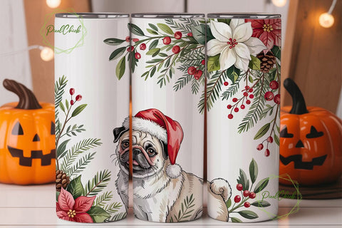 Christmas Pug 20oz Tumbler Wrap Sublimation PixelChick 