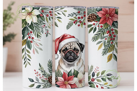 Christmas Pug 20oz Tumbler Wrap Sublimation PixelChick 