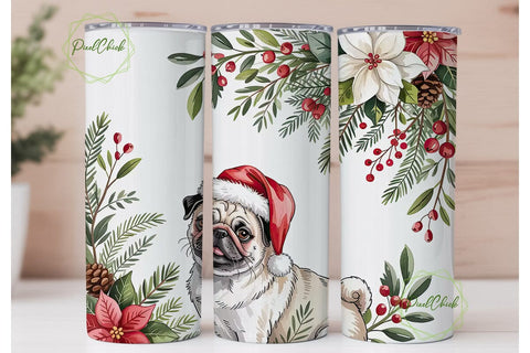 Christmas Pug 20oz Tumbler Wrap Sublimation PixelChick 