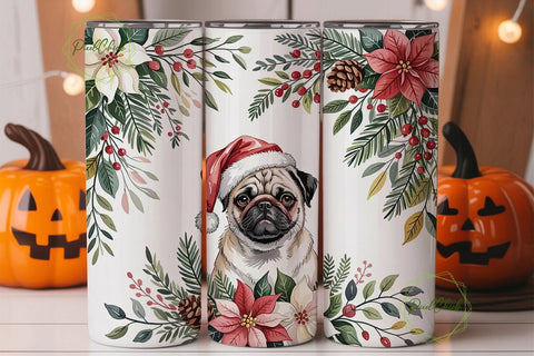 Christmas Pug 20oz Tumbler Wrap Sublimation PixelChick 
