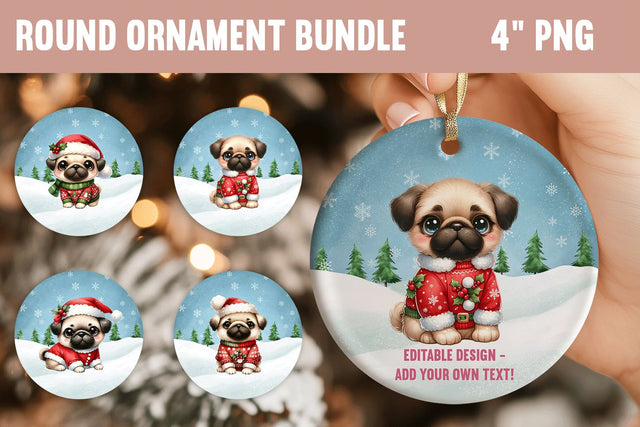 Christmas Pug Ornament Bundle PNG Sublimation BijouBay 