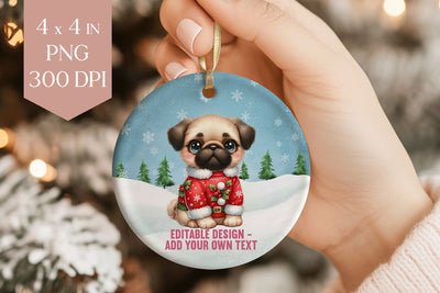 Christmas Pug Ornament PNG Sublimation BijouBay 