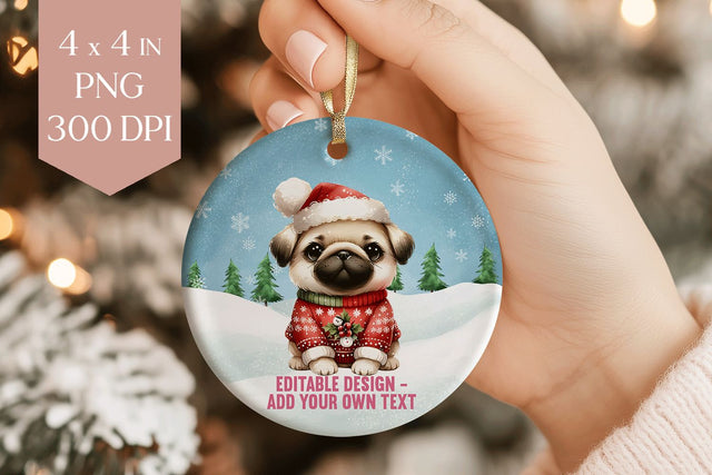 Christmas Pug Ornament PNG Sublimation BijouBay 