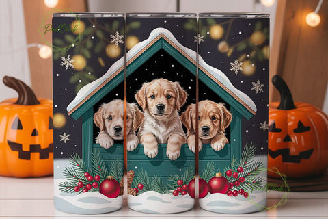 Christmas Puppies 20oz Tumbler Wrap Sublimation PixelChick 