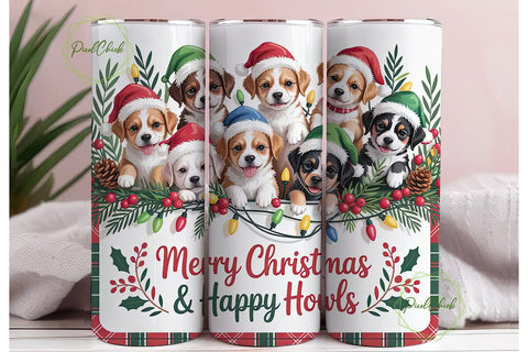 Christmas Puppies 20oz Tumbler Wrap Sublimation PixelChick 