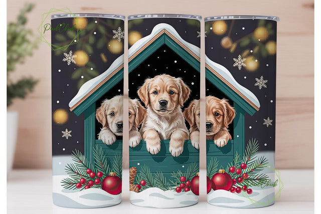 Christmas Puppies 20oz Tumbler Wrap Sublimation PixelChick 