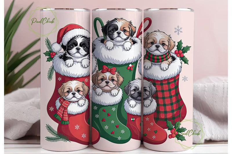 Christmas Puppies 20oz Tumbler Wrap Sublimation PixelChick 