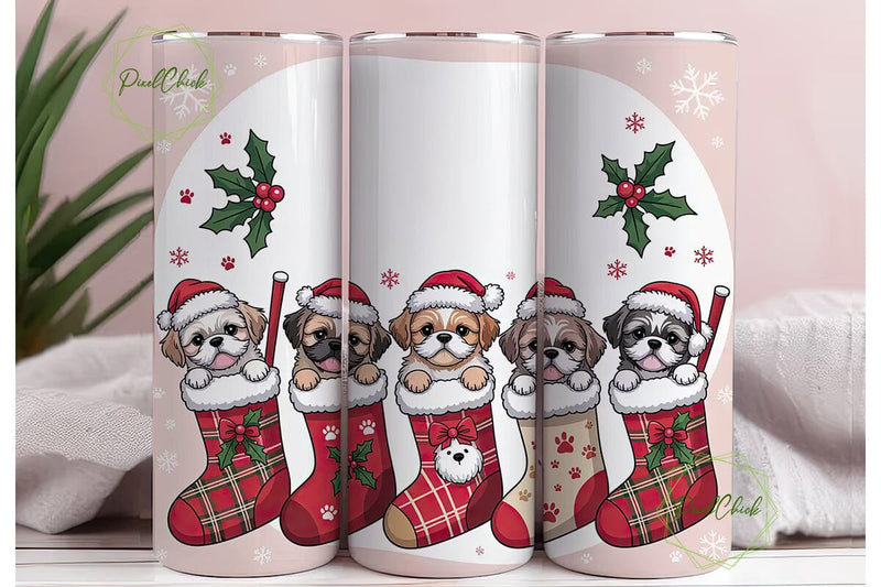 Christmas Puppies 20oz Tumbler Wrap Sublimation PixelChick 