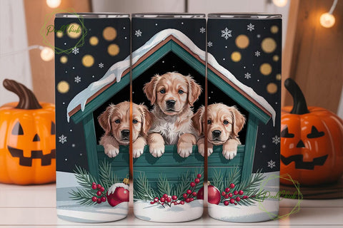 Christmas Puppies 20oz Tumbler Wrap Sublimation PixelChick 
