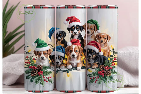 Christmas Puppies 20oz Tumbler Wrap Sublimation PixelChick 