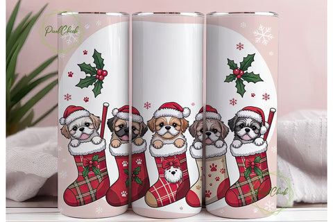 Christmas Puppies 20oz Tumbler Wrap Sublimation PixelChick 