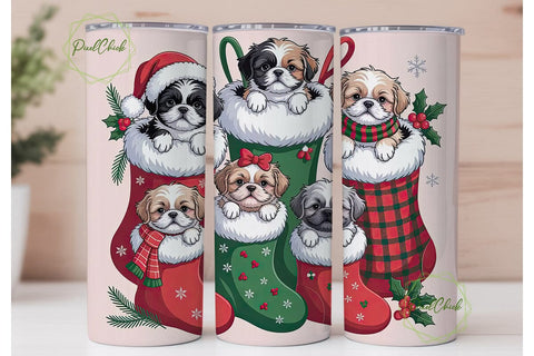 Christmas Puppies 20oz Tumbler Wrap Sublimation PixelChick 