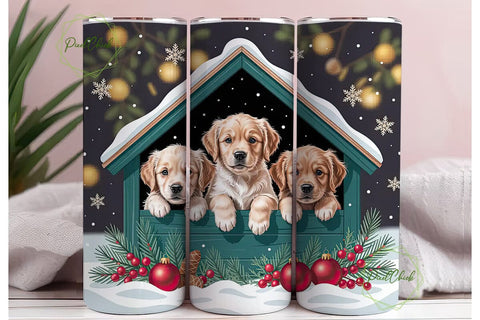 Christmas Puppies 20oz Tumbler Wrap Sublimation PixelChick 