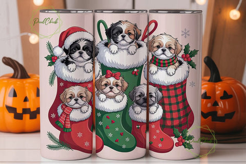 Christmas Puppies 20oz Tumbler Wrap Sublimation PixelChick 
