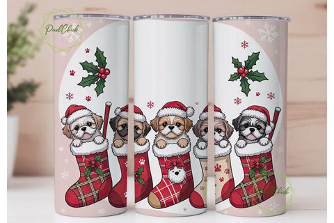 Christmas Puppies 20oz Tumbler Wrap Sublimation PixelChick 