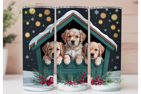 Christmas Puppies 20oz Tumbler Wrap Sublimation PixelChick 
