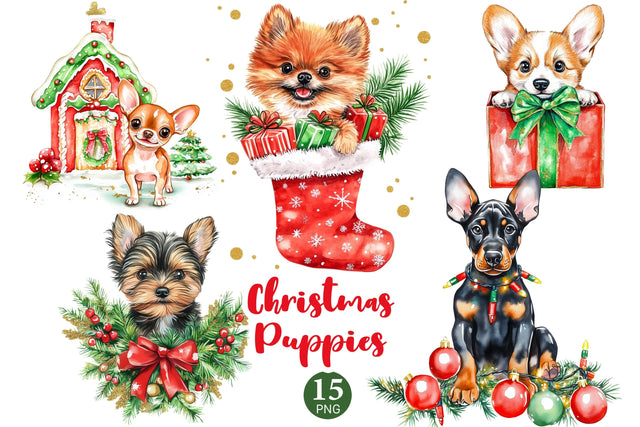 Christmas Puppies Clipart | Xmas Dog PNG SVG GlamArtZhanna 