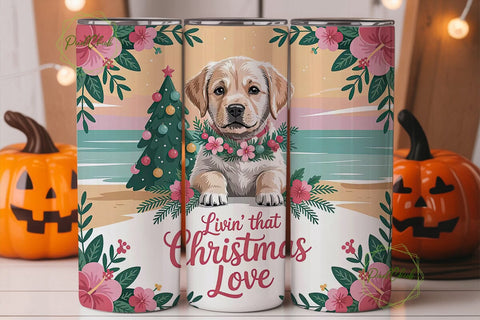 Christmas Puppy Beach 20oz Tumbler Wrap Sublimation PixelChick 