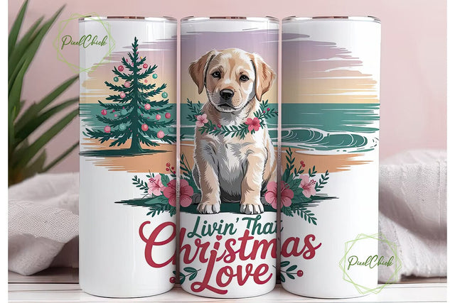 Christmas Puppy Beach 20oz Tumbler Wrap Sublimation PixelChick 