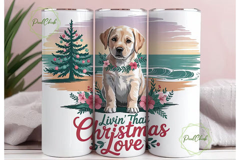 Christmas Puppy Beach 20oz Tumbler Wrap Sublimation PixelChick 