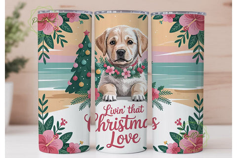 Christmas Puppy Beach 20oz Tumbler Wrap Sublimation PixelChick 