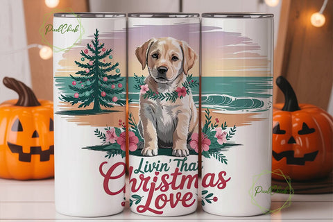Christmas Puppy Beach 20oz Tumbler Wrap Sublimation PixelChick 