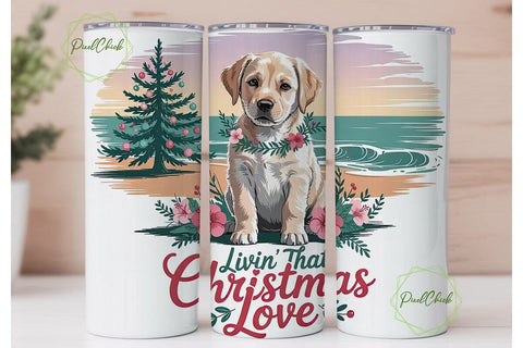 Christmas Puppy Beach 20oz Tumbler Wrap Sublimation PixelChick 