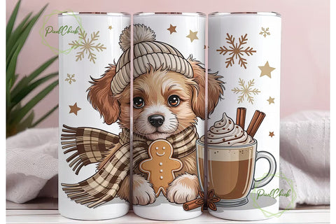 Christmas Puppy Latte 20oz Tumbler Wrap Sublimation PixelChick 