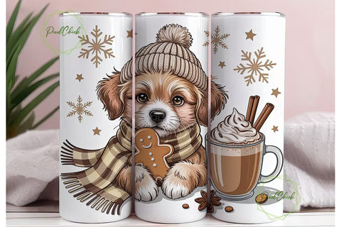 Christmas Puppy Latte 20oz Tumbler Wrap Sublimation PixelChick 