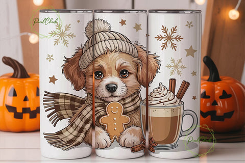 Christmas Puppy Latte 20oz Tumbler Wrap Sublimation PixelChick 