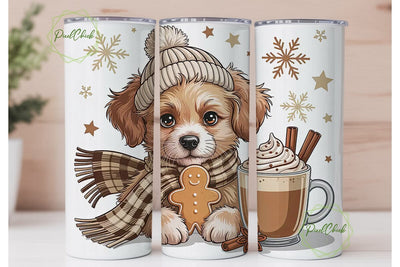 Christmas Puppy Latte 20oz Tumbler Wrap Sublimation PixelChick 
