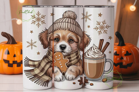 Christmas Puppy Latte 20oz Tumbler Wrap Sublimation PixelChick 