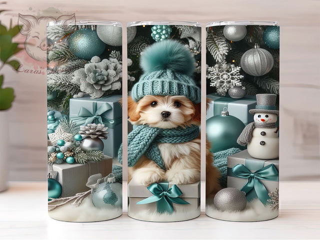 Christmas Puppy Snowman Tumbler, Winter Hot Cocoa Wrap, Cute Animal Sublimation, 20oz Holiday Tumbler, Festive Puppy Art, Seasonal Snowman Mug, Whimsical Winter Cup Sublimation Lara' s Designs 