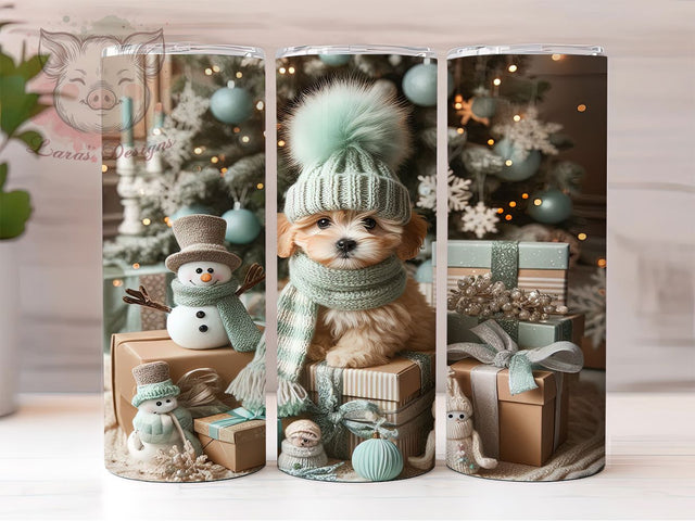 Christmas Puppy Snowman Tumbler, Winter Hot Cocoa Wrap, Cute Animal Sublimation, 20oz Holiday Tumbler, Festive Puppy Art, Seasonal Snowman Mug, Whimsical Winter Cup Sublimation Lara' s Designs 