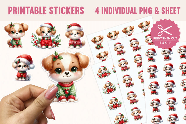 Christmas Puppy Stickers – 4 PNGs Sublimation BijouBay 