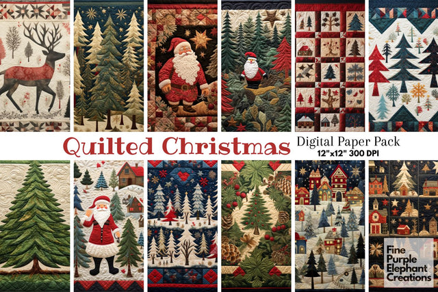 Christmas Quilt | Holiday Fabric Texture Digital Pattern Fine Purple Elephant Creations 
