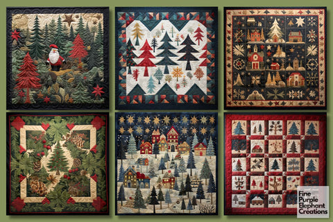 Christmas Quilt | Holiday Fabric Texture Digital Pattern Fine Purple Elephant Creations 